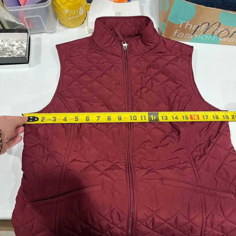 Van Heusen Red Quilted Puffer Vest Womens Size Medium Preppy Warm Layering
